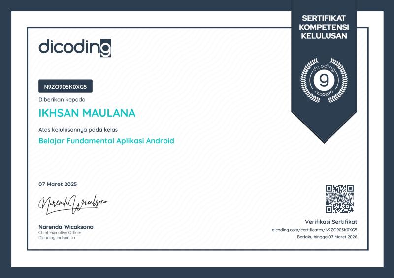 Fundamental Aplikasi Android Certificate